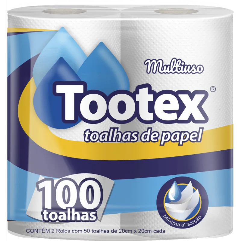 Toalha de Papel Tootex Folha Dupla 2 Rolos de 50 Folhas