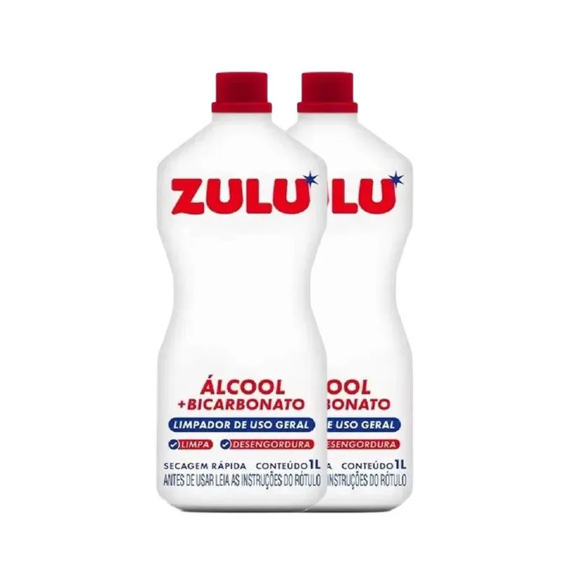 Álcool com Bicarbonato Limpador Multiuso Zulu 2 Unidades de 1L Cada