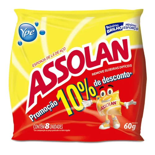 Esponja Lã De Aço Assolan 60g 8 Unidades Grátis 10 De Desconto - ASSOLAN