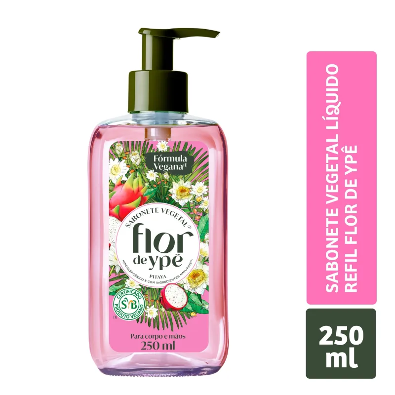 Sabonete Líquido Flor de Ypê Vegano Corpo e Mãos Pitaya Frasco Pump 250ml - Flor De Ype
