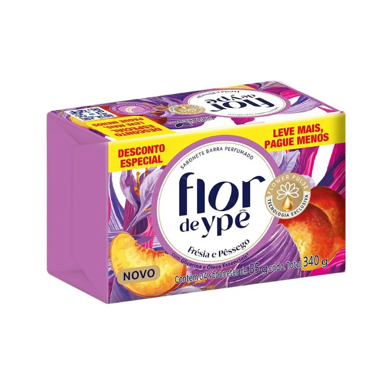 Pack Sabonete em barra Flor de Ypê Frésia e Pêssego 4 unidades de 85g