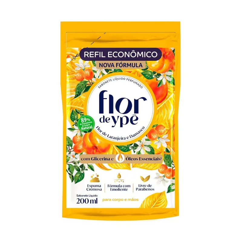 Sabonete Líquido Flor de Ypê Flor de Laranjeira e Damasco Refil 200ml