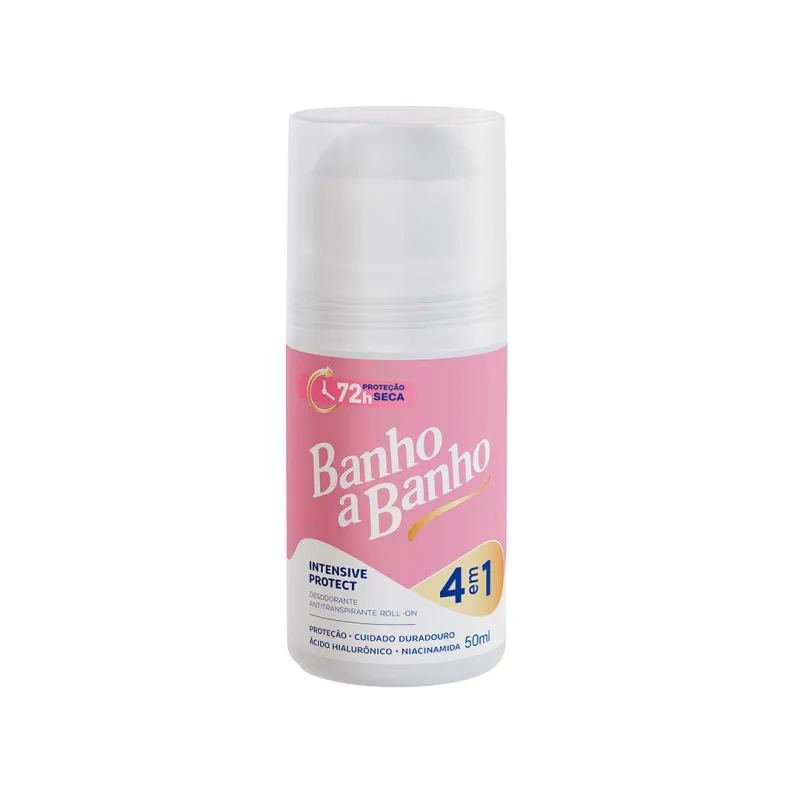 Desodorante Antitranspirante Roll-On Banho a Banho 4 em 1 Intensive Protect Feminino 50ml - BANHO A BANHO - Higiene E Cuidados Pessoais