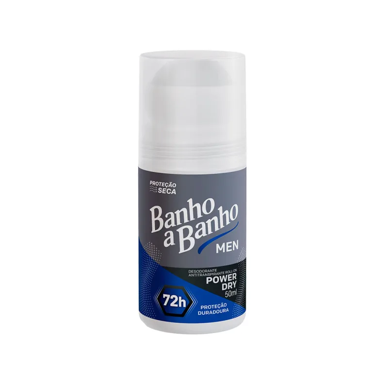 Desodorante Antitranspirante Roll-On Banho a Banho Men Power Dry Masculino 50ml - BANHO A BANHO - Higiene E Cuidados Pessoais