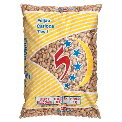 Feijão Carioca Tipo 1 5 Estrelas Pacote 1kg - 5 ESTRELAS