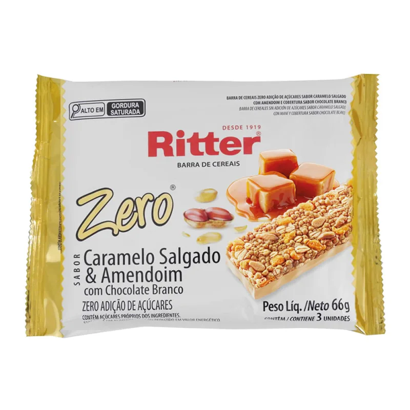 Barra De Cereais Ritter Sabor Caramelo Salgado E Amendoim Com Chocolate Branco Zero Com 3 Unidades De 22g Cada - Não Informado - Mercearia