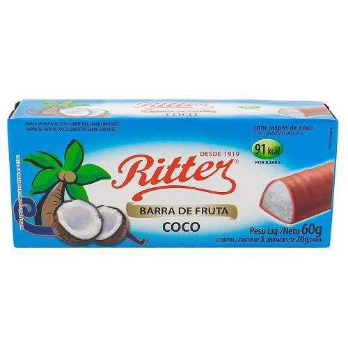 Barra De Fruta Côco Chocolate Ritter Cx 24un 20g  - RITTER