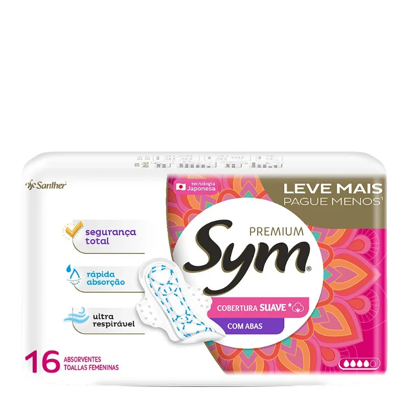 Absorvente Sym Premium Cobertura Suave Com Abas 16 Unidades