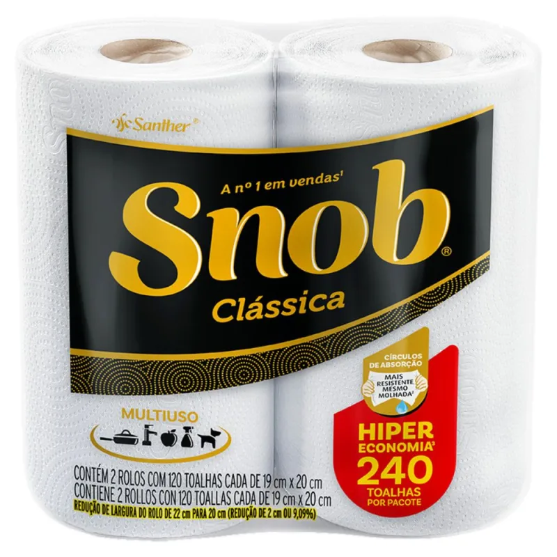 Toalha de Papel Folha Dupla Snob Clássica Pacote 2 Unidades com 120 Folhas Cada - Snob - Casa E Utilidades