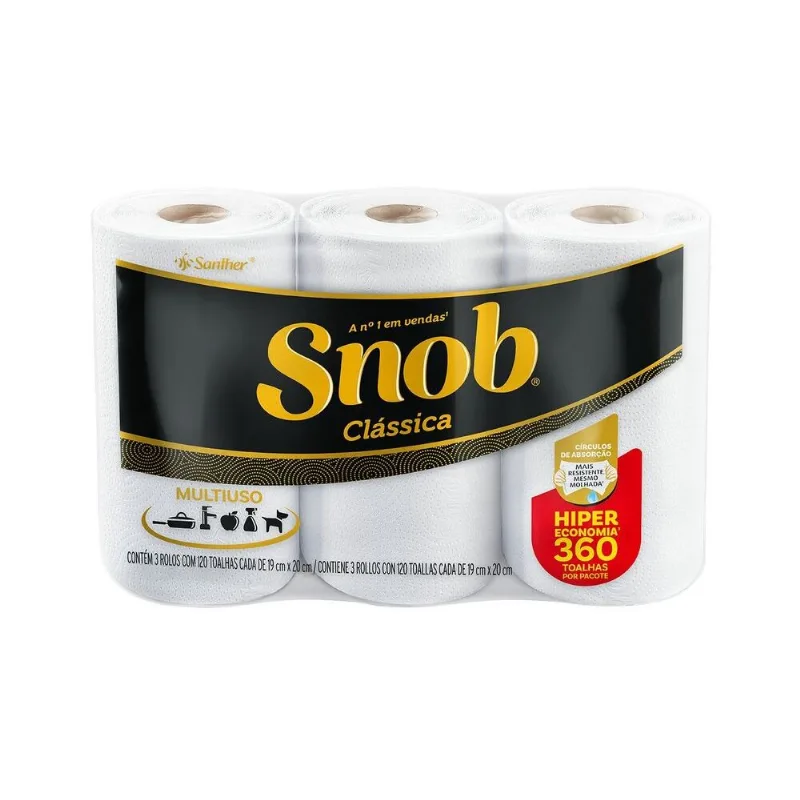 Papel Toalha Snob Multiuso Folha Dupla Hiper com 3 rolos de 120 folhas