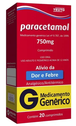 Paracetamol 750 Mg 20 Comprimidos Teuto Genérico - GENÉRICO - Farmácia