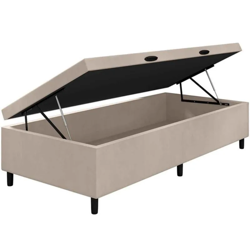 Cama Box Baú Solteiro Bege Sintético 88x188 - RR colchoes - Móveis