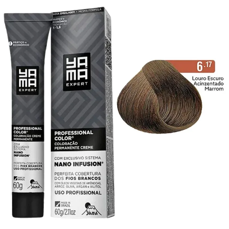 Coloração Creme Yama Nano Infusion 6.17 Louro Escuro Acinzentado Marrom (MP)