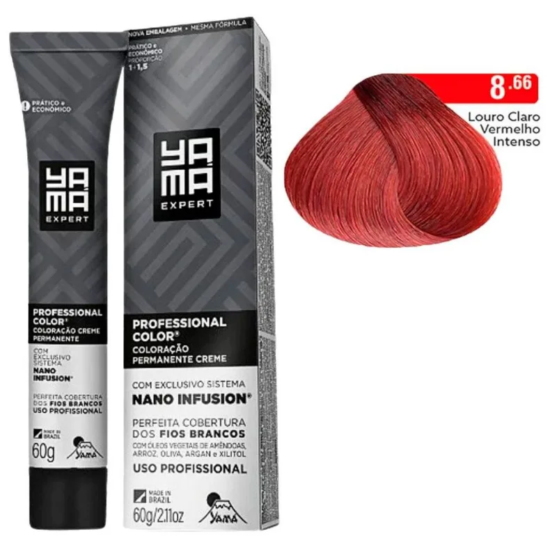 Coloração Creme Yama Nano Infusion 8.66 Louro Claro Vermelho Intenso (MP)