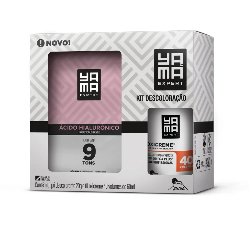 Kit Clareador Yama Acido Hialuronico Pó Descolorante 20g + Oxicreme 40 Volumes 60ml - Yama - Dermo E Beleza