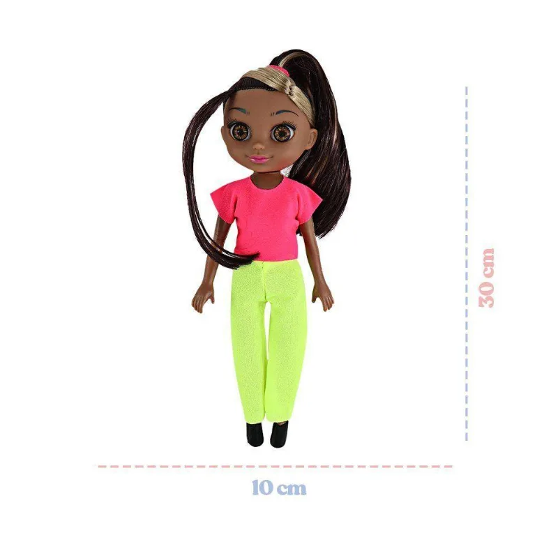Boneca Violet Negra 30cm Com Pente E Prendedores