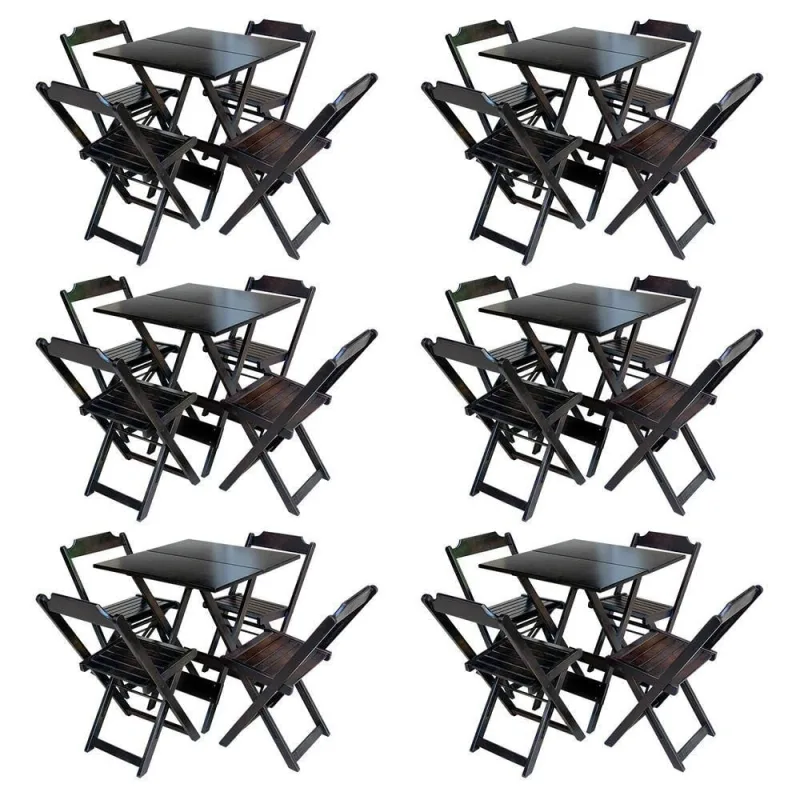 Kit 6 Conjuntos De Mesa Com 4 Cadeiras De Madeira Dobravel 70X70 Marrom - Marrom - OUTRAS MARCAS - Agro