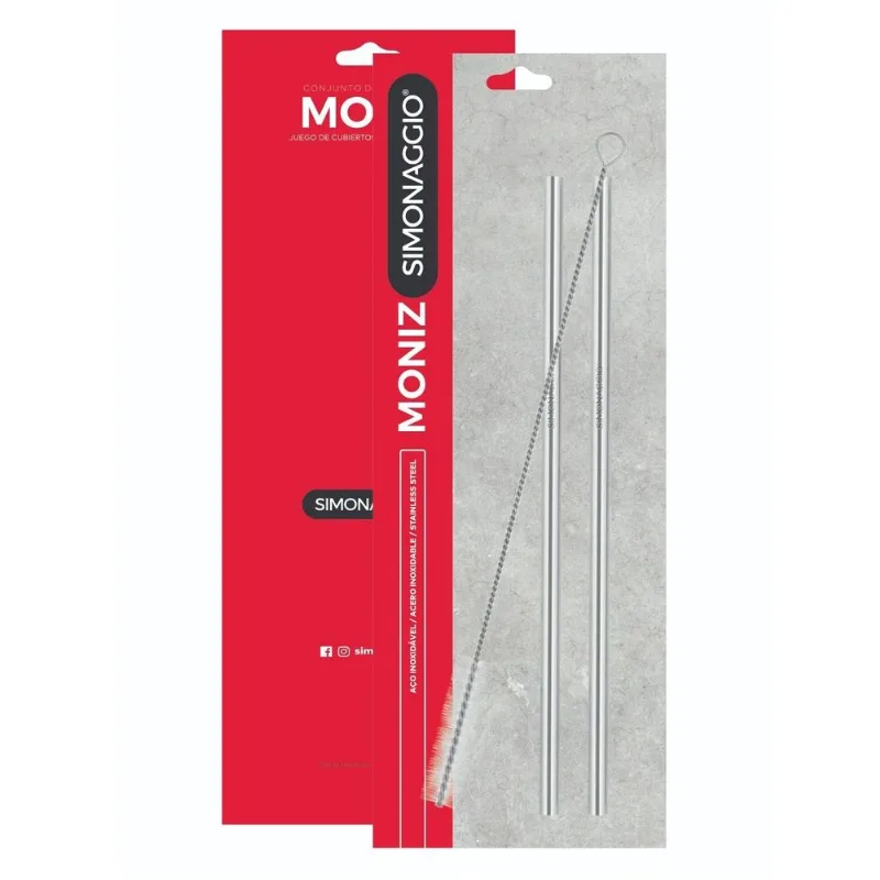 Canudo Simonaggio Reto Moniz Inox com 3 Unidades