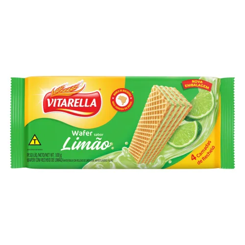BISCOITO WAFER RECHEIO LIMÃO VITARELLA PACOTE 100G - VITARELLA