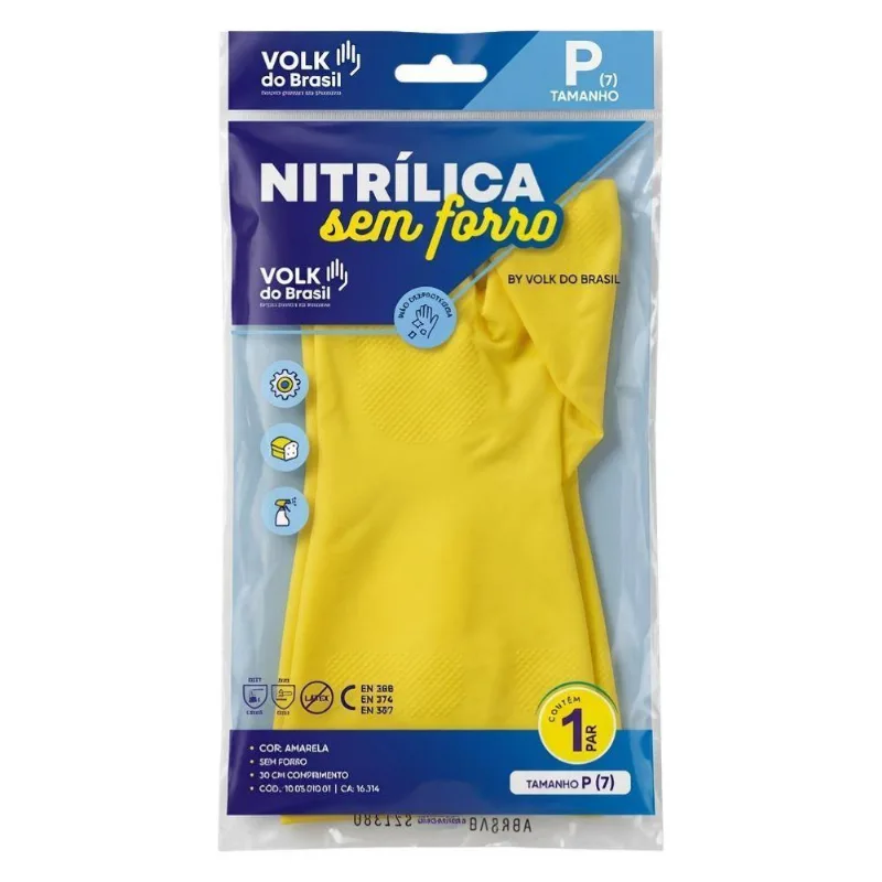 Luva De Procedimento Volk Do Brasil Nitrilica Amarela Sem Po Microtexturizada Tamanho P