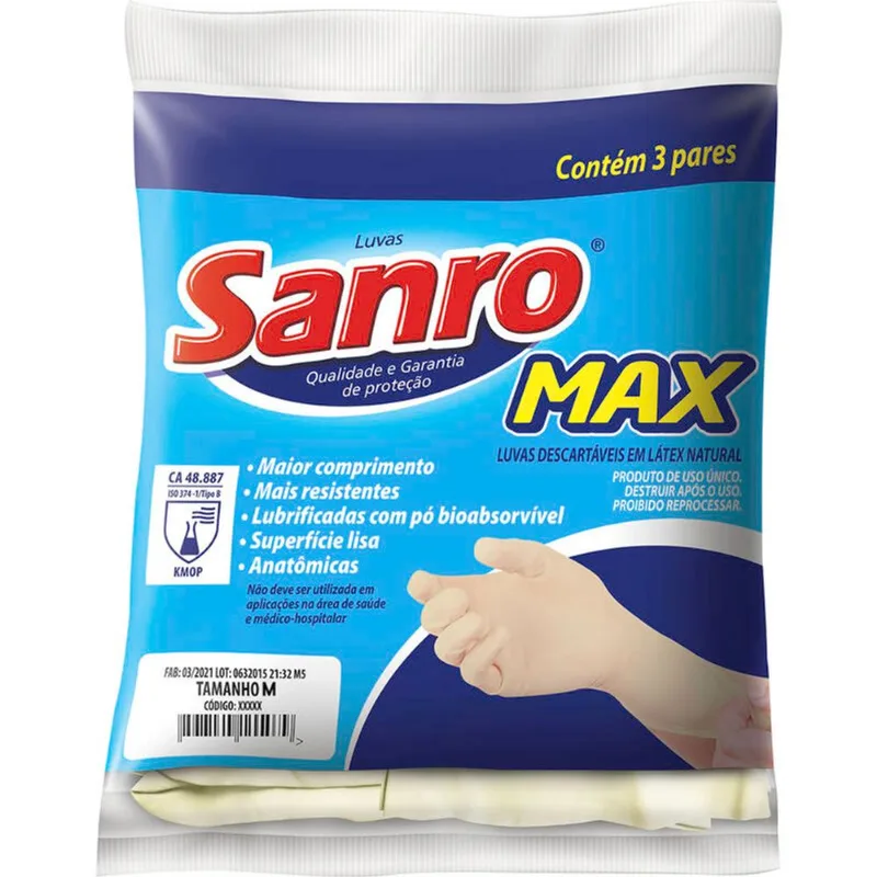 Luva Sanro Max M 3 pares