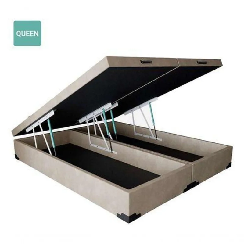 Cama Box Baú Queen Bipartido Sintético Bege 38X158X198 - RR colchoes