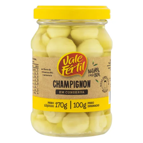 Champignon Em Conserva Vale Fértil Vidro 100g - VALE FERTIL - Mercearia