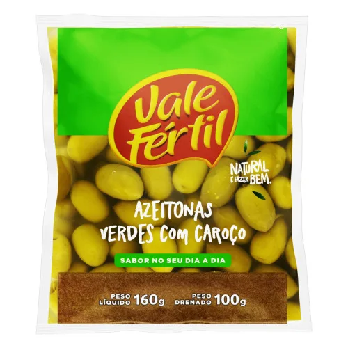 Azeitona Verde Em Conserva Com Caroço Vale Fértil Sachê 100g - VALE FERTIL - Frios E Laticínios