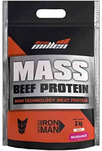 Mass Beef Protein 3,0kg Morango Stand Pouche N°4752 New Millen - NEW MILLEN