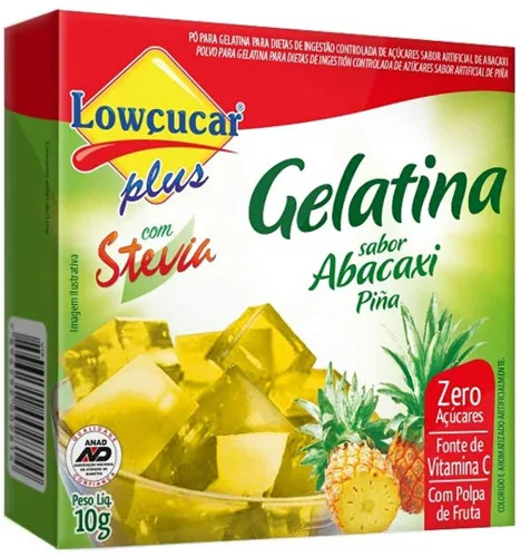 Gelatina Em Pó Com Stevia Abacaxi Zero Açúcar Lowçucar Plus Caixa 10g - LOWCUCAR - Mercearia