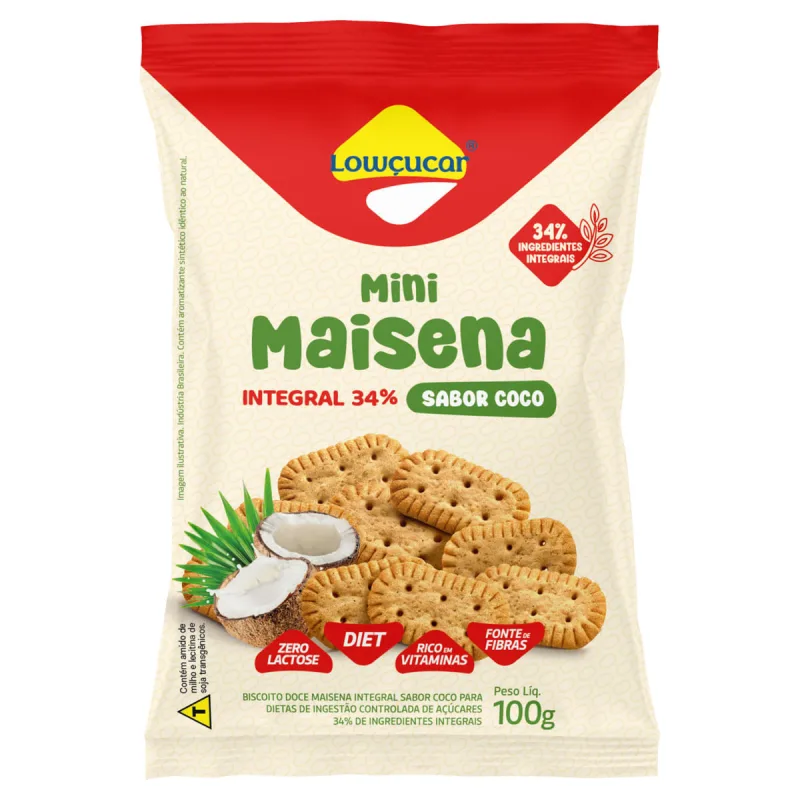 Minibiscoito Maisena Integral Coco Zero Lactose Zero Açúcar Lowçucar Pacote 100g - Lowcucar - Saudáveis