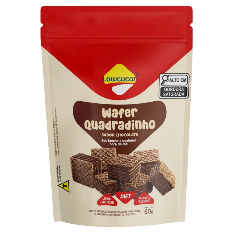 Biscoito Wafer Quadradinho Lowçucar Diet Zero Lactose Recheio Chocolate Branco Pouch 60g - Lowcucar - Saudáveis