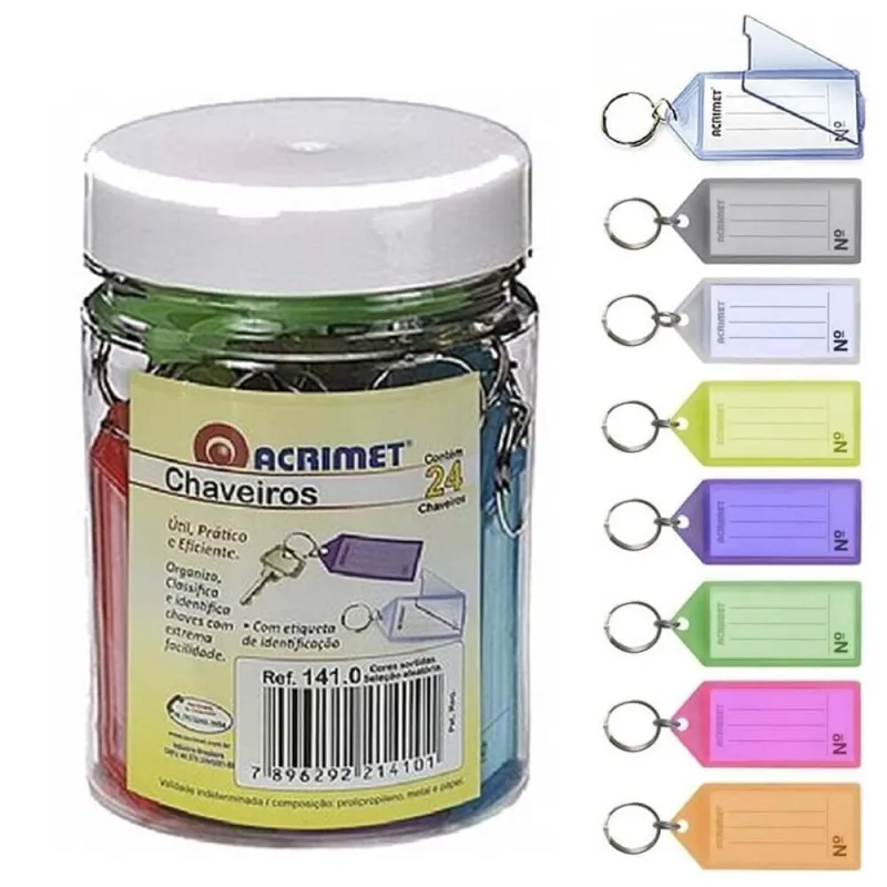 Pote com 24 Chaveiros Plasticos com Etiqueta (Ref. 141.0) -  Acrimet - Acrimet - Papelaria