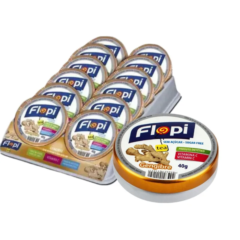 Bala Diet Flopi Sem Açúcar Gengibre Lata c/ 12u 480g