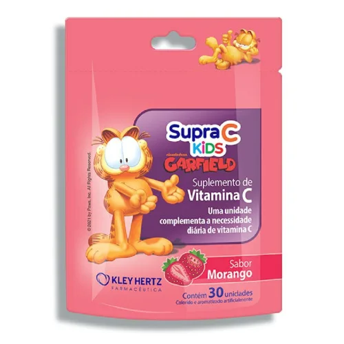 SUPRA C KIDS GARFIELD SABOR MORANGO 30 UNIDADES - KLEY HERTZ - Medicamentos E Saúde
