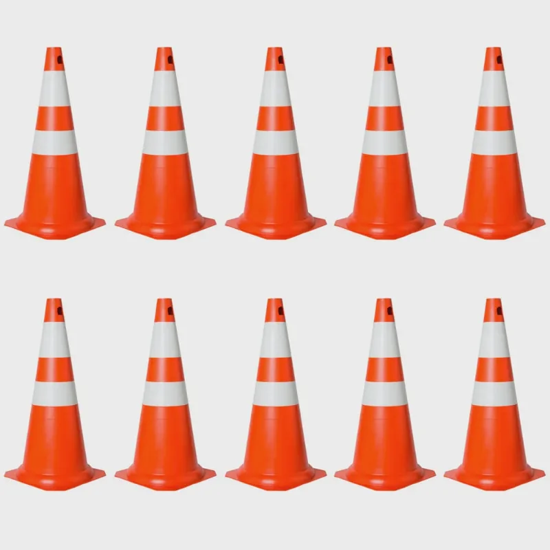 Kit com 10 Cones em pvc Rígido 75cm Laranja e Branco