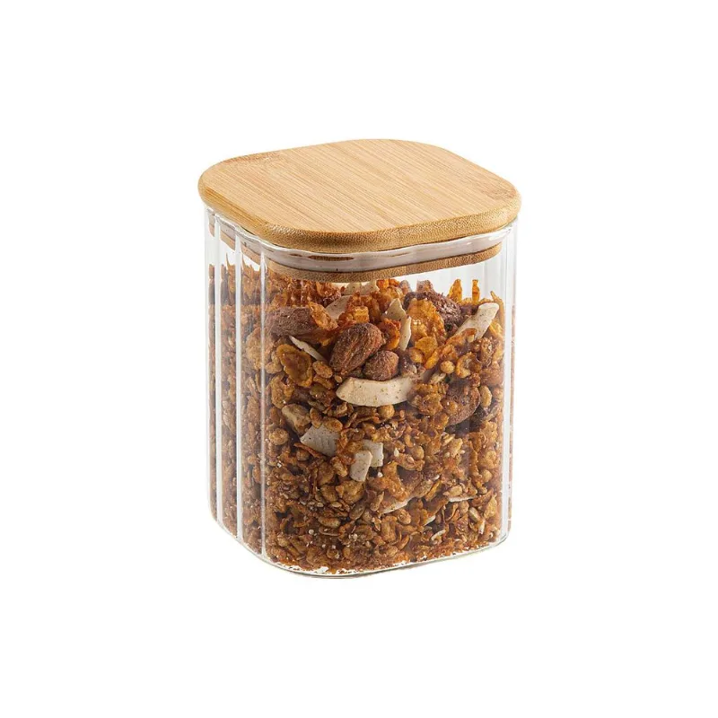 Pote de Vidro Quadrado Multiúso com Tampa de Bambu Marchand 800ml