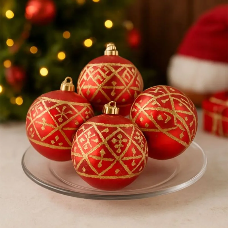 Bolas Natalinas Vermelha Enfeite Árvore Natal 70mm Kit 12pçs - Genérico - Natal