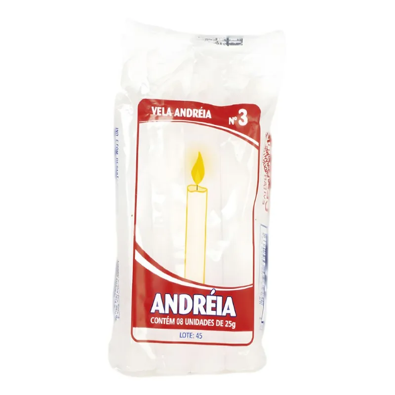 Vela Comum N3 Branca Andréia Pacote 8 Unidades 25g cada