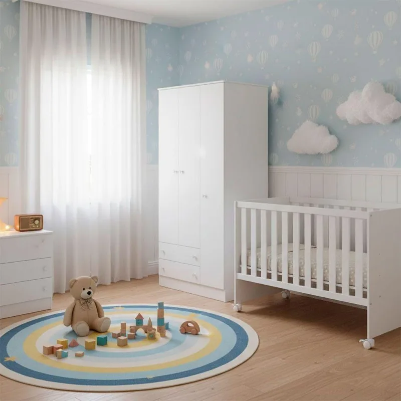 Quarto Bebê Infantil Doce Sonho com Berço e Guarda Roupa 3 Portas 2 Gavetas MDP 15-12 Branco Qmovi - Qmovi - Agro