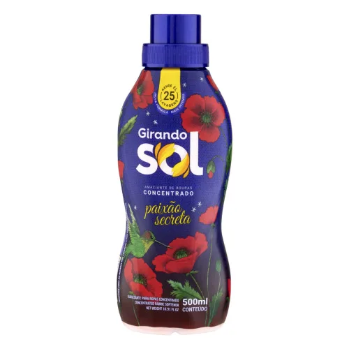 AMACIANTE DE ROUPA CONCENTRADO PAIXÃO SECRETA GIRANDO SOL FRASCO 500ML - PAIXÃO