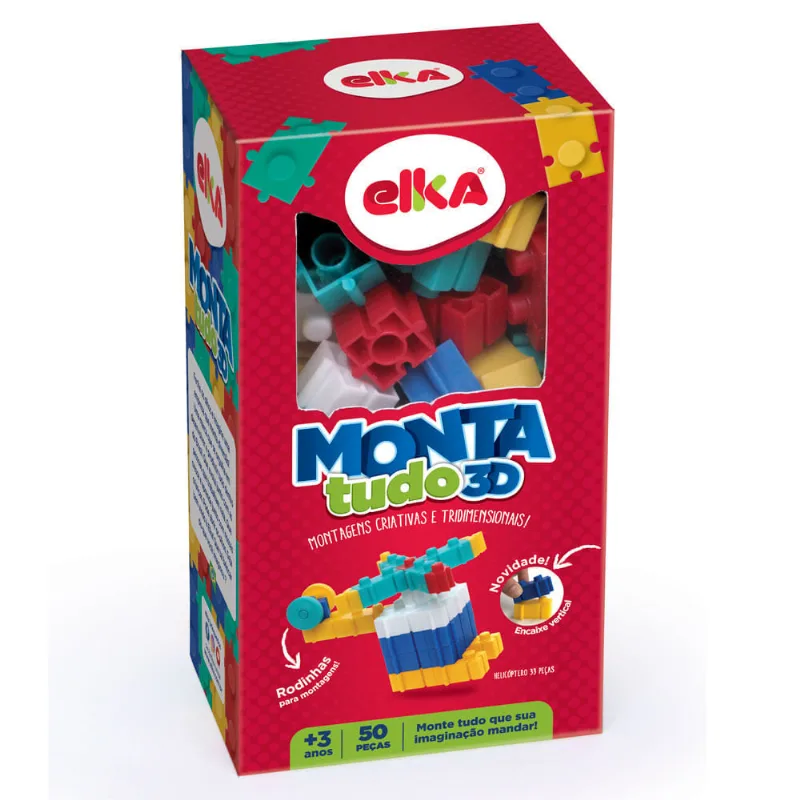 Blocos de Montar - Monta Tudo 3D - 50 Peças - Elka