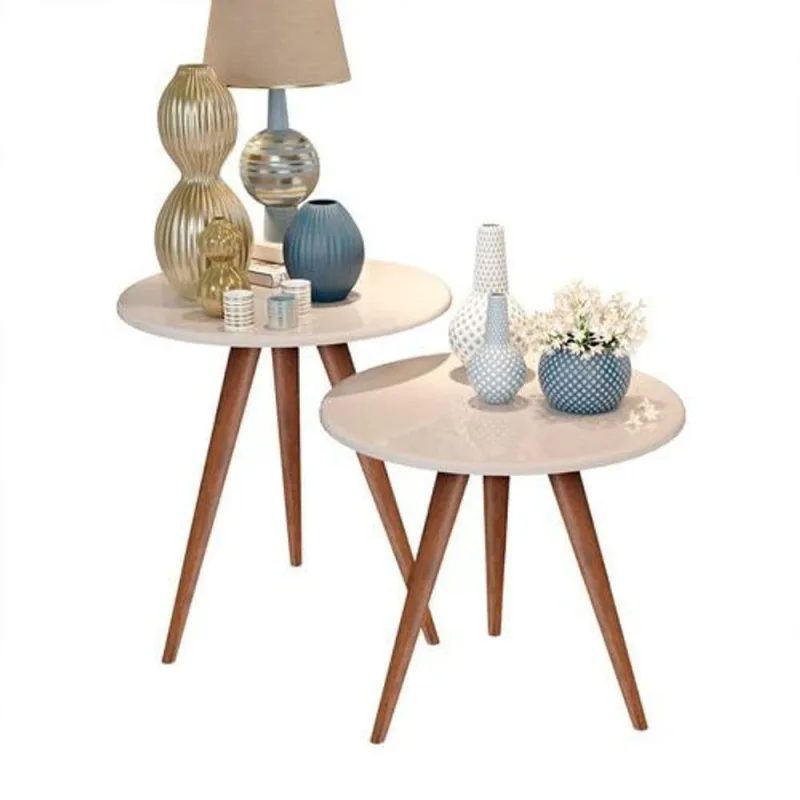 Conjunto Mesa 2 Mesas Laterais Isa - Mdf Pés De Madeira Pintura Uv Isa - J3 Móveis - OUTRAS - Móveis