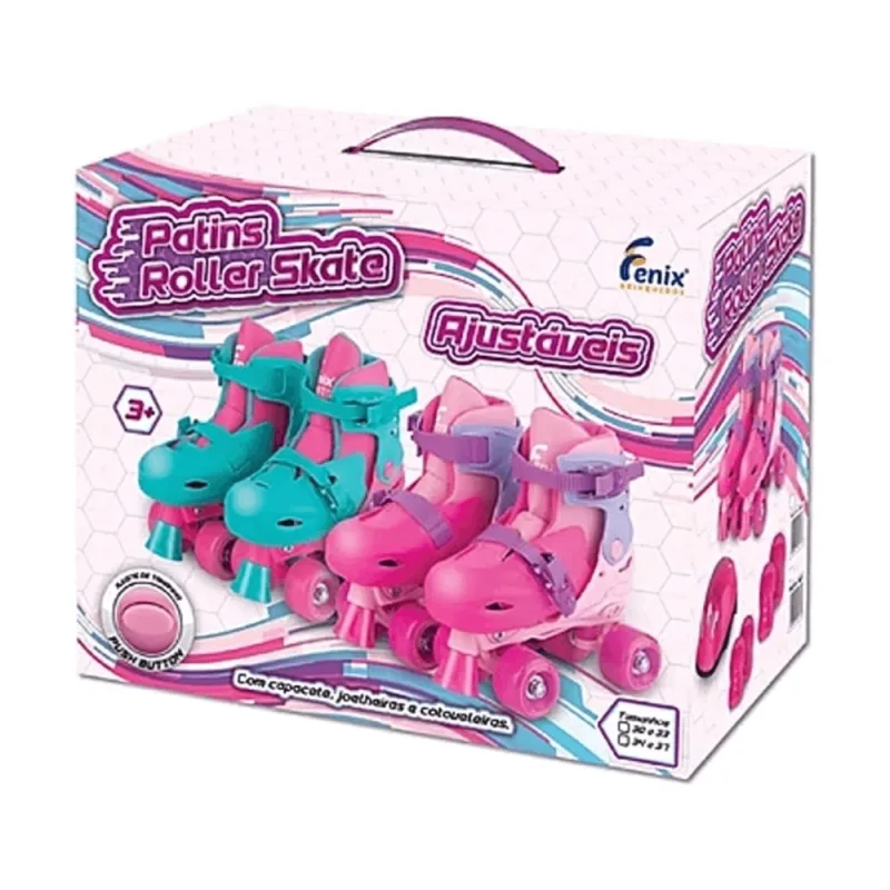 Patins Roller Kit C/ Acessórios Rosa/Azul 34/37 PK-01T - Fenix - Fenix - Brinquedos