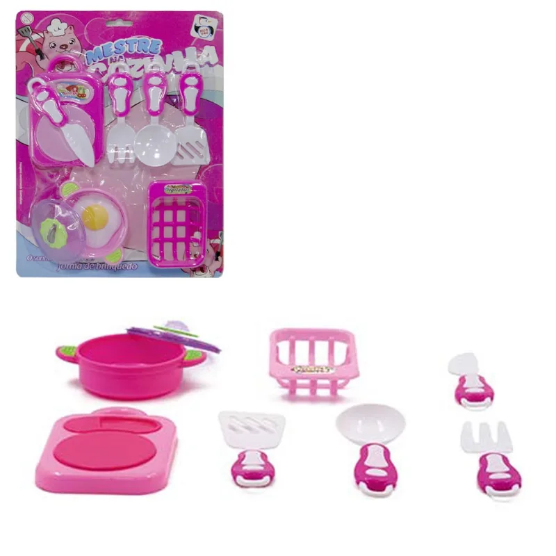 Kit cozinha infantil com fogao + panela e acessorios mestre na cozinha 8 pecas