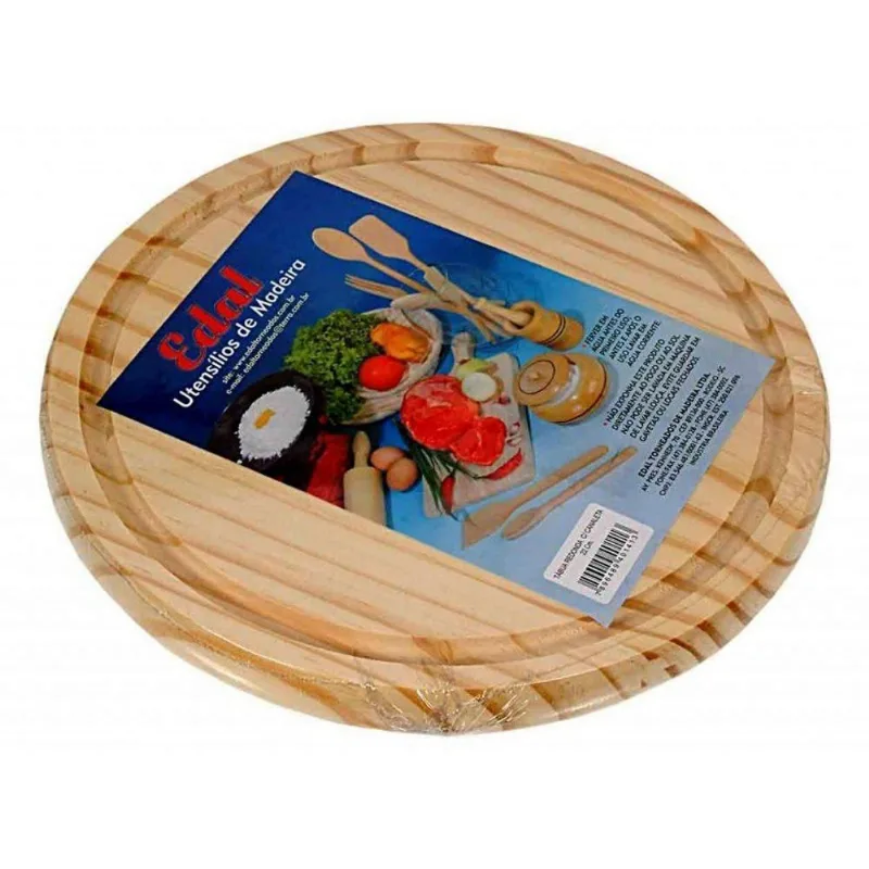Tábua De Madeira Redonda Com Canaleta 22Cm