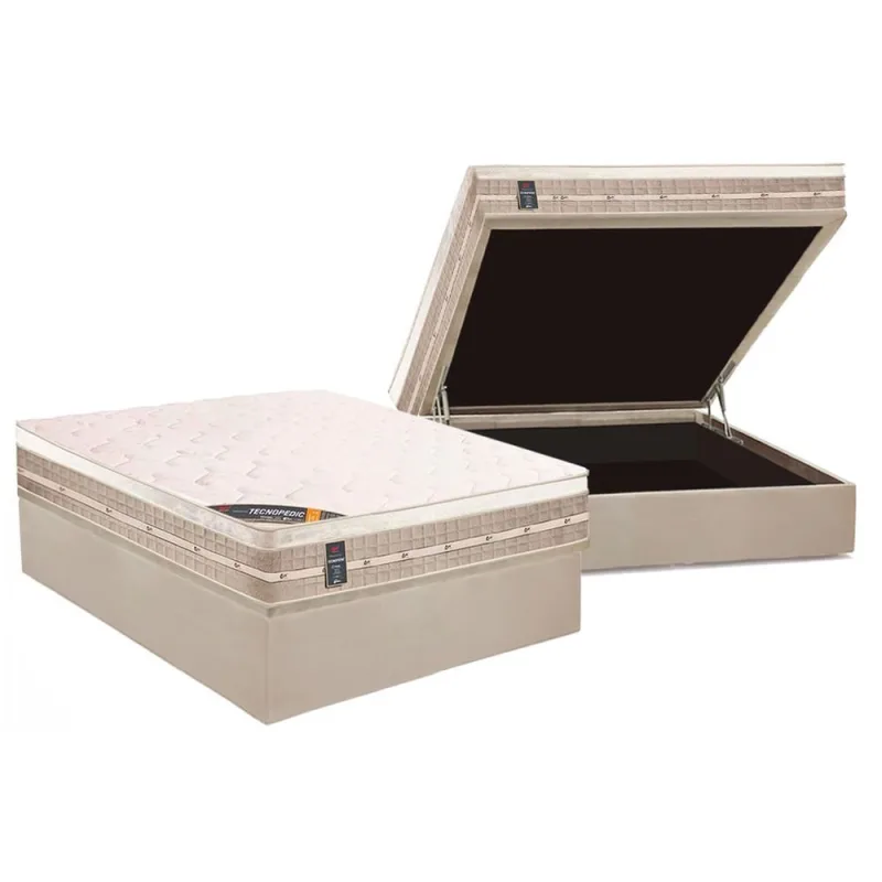 Cama Box Baú Casal: Colchão Molas Castor Bonnel Premium Tecnopedic + Base crc Suede Clean(138x188) - Castor - Móveis
