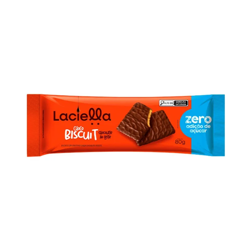 Biscoito Laciella Choco Biscuit Zero Adição de Açúcar Chocolate Ao Leite 80g