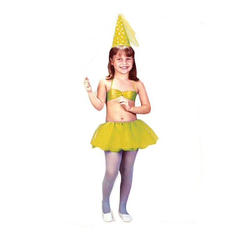 Fantasia Fada Amarela Infantil Curta Com Chapéu Tamanho G
