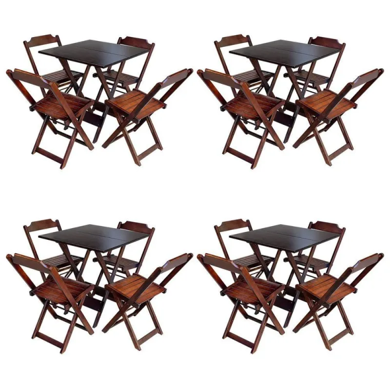 Kit 4 Jogos De Mesa Com 4 Cadeiras De Madeira Dobravel 70X70 - Imbuia - Marrom - OUTRAS MARCAS - Agro